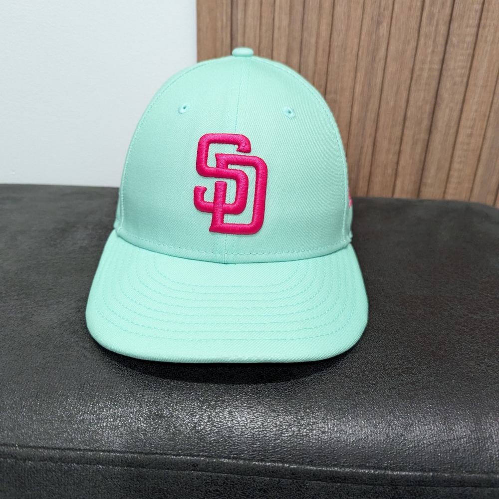 Mint Green Baseball Cap with Pink Logo